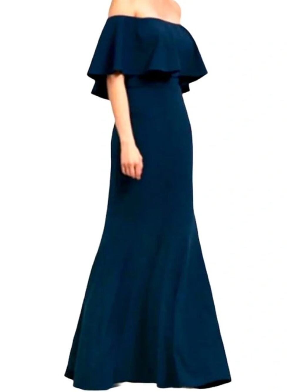 BHLDN Dara Off Shoulder Maxi Dress Navy Ruffle Flounce Bridesmaid Women's 4